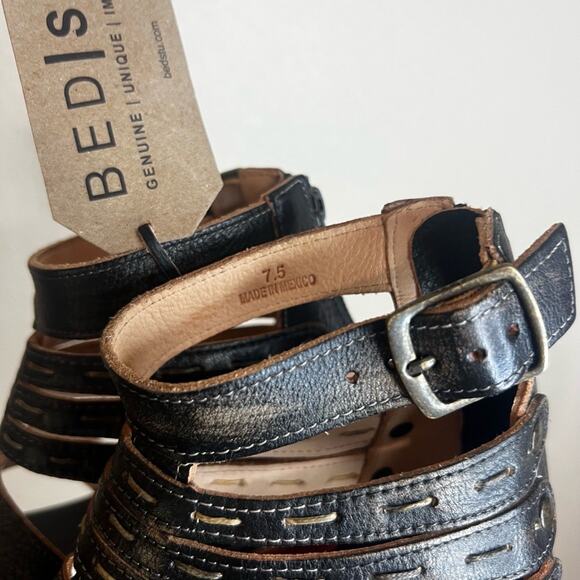 BED|STÜ Artemis Sandals Womens 7.5 Black Strappy Leather Gladiator Buckle NEW - Picture 3 of 6